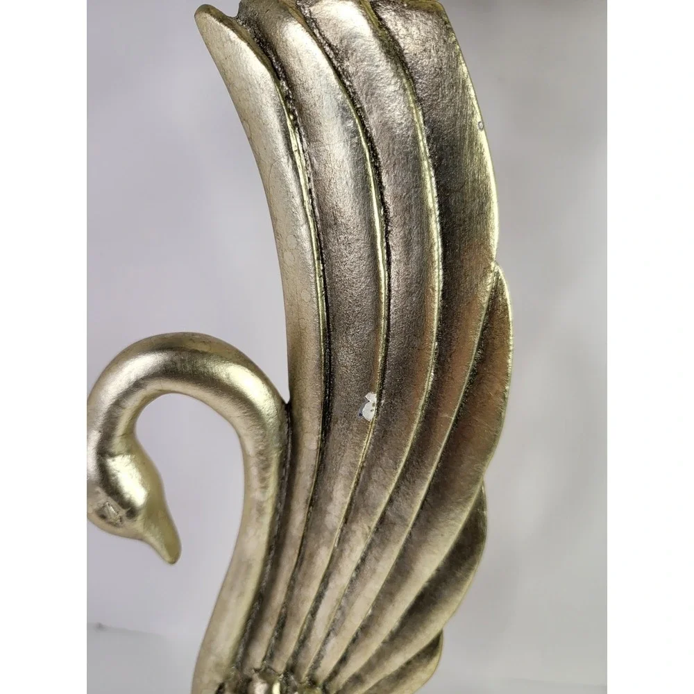Vintage 1980s Art Deco Gold Swan Pillar Candle Holders - Hollywood Regency 15.5